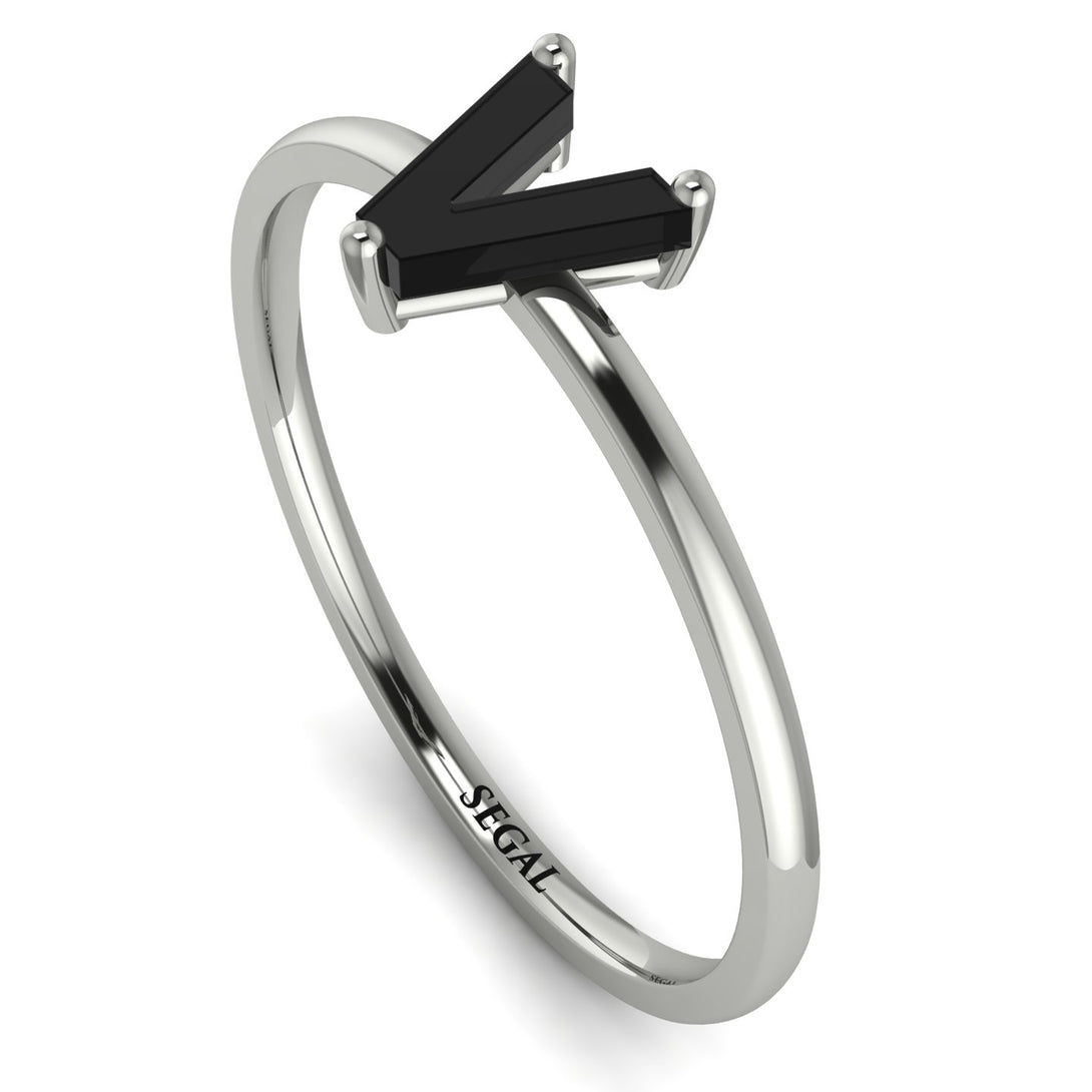 V Letter - Initial White Gold Diamond Ring